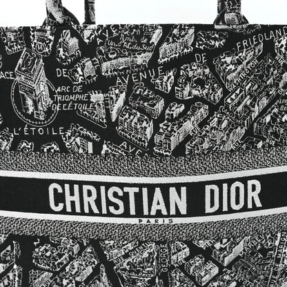 Christian Dior Canvas Embroidered Large Plan De Paris Book Tote Black White 9 of 14