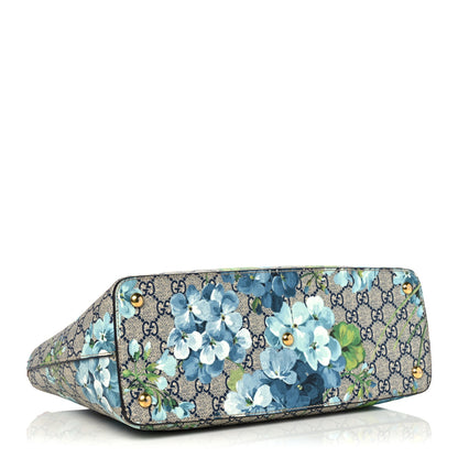 Gucci GG Supreme Monogram Blooms Medium Zip Top Tote Beige Blue Navy Hibiscus Red 4 of 12