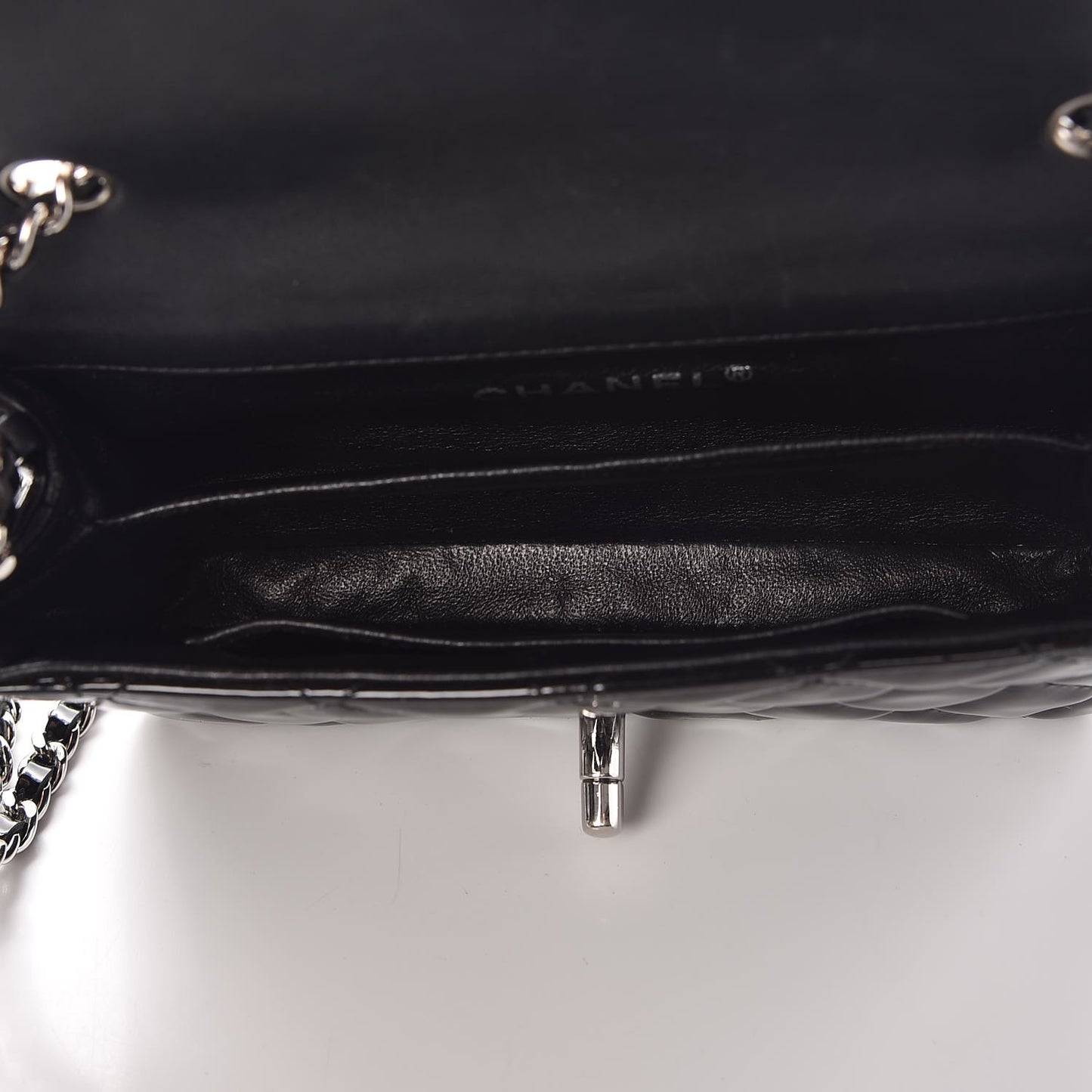 Patent Calfskin Quilted Extra Mini Rectangular Flap Black