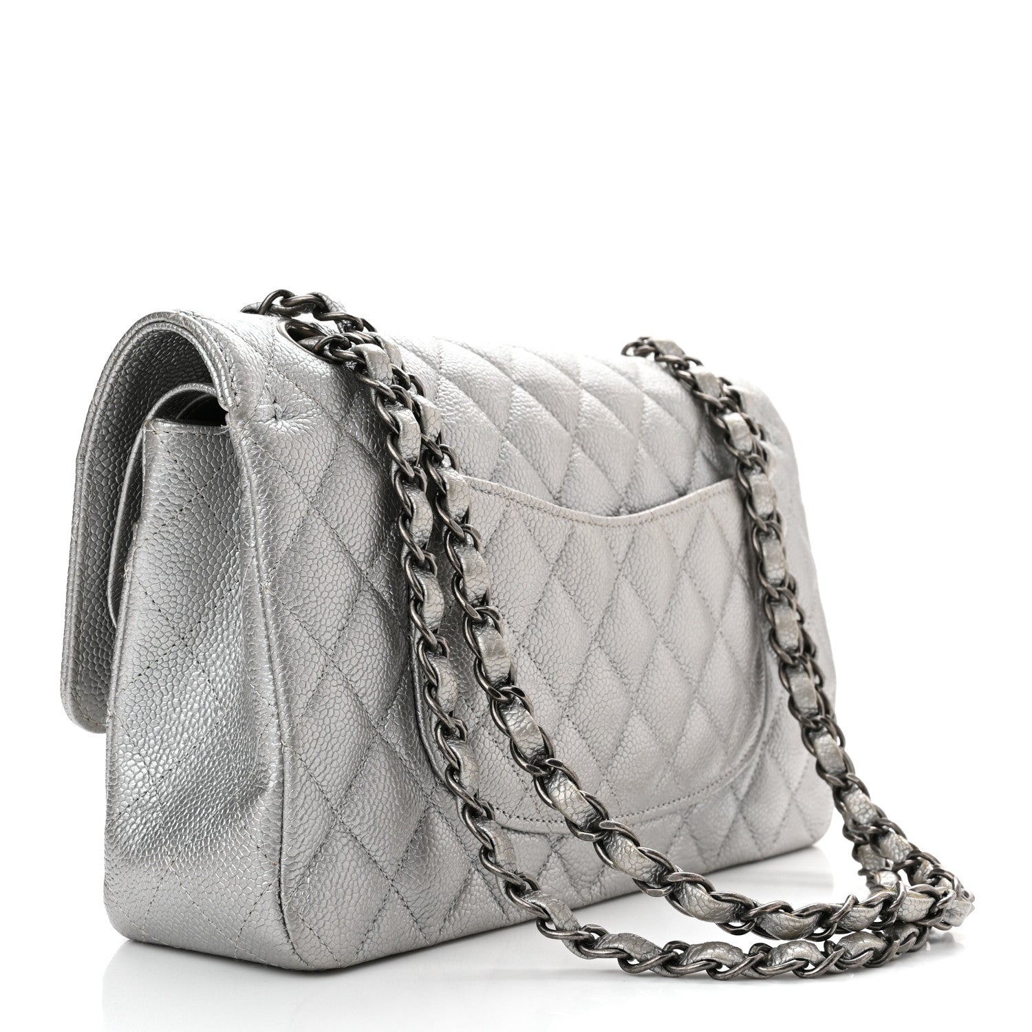Chanel Metallic Caviar Quilted Medium Double Flap Silver 3 of 10