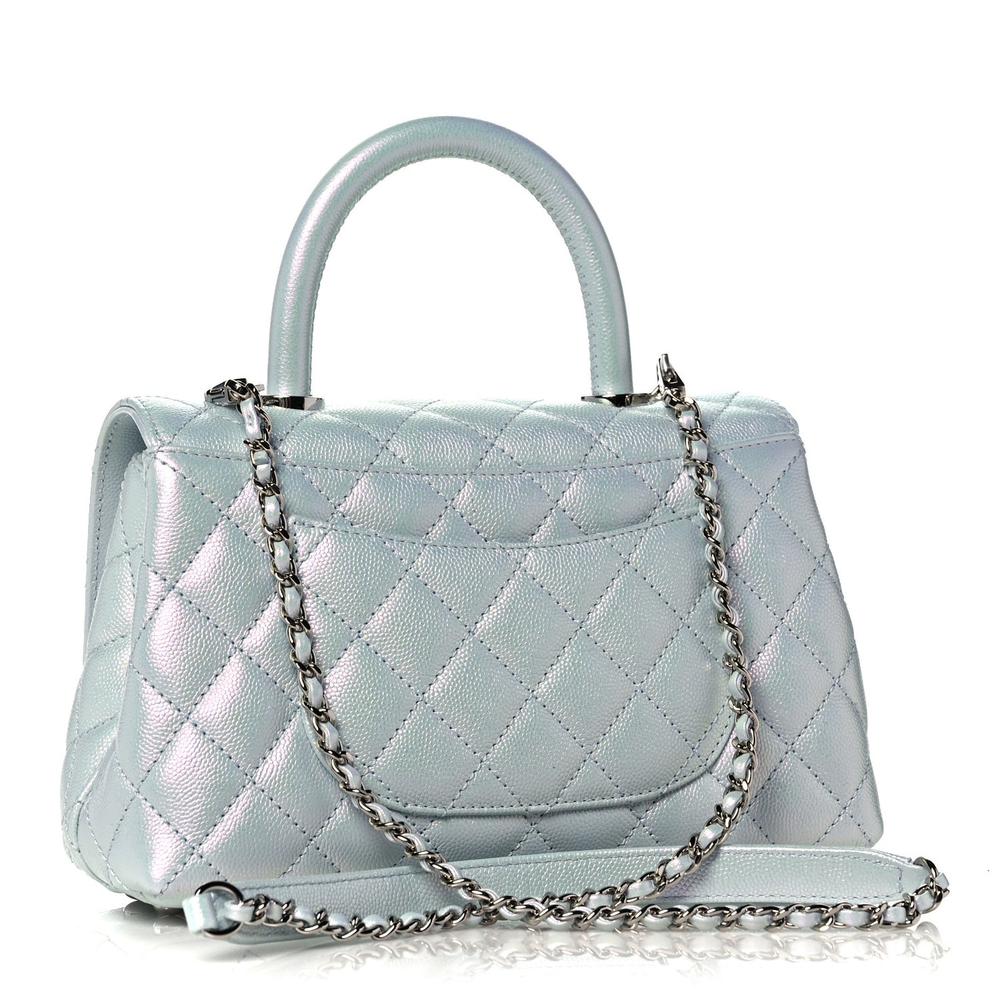 Iridescent Caviar Quilted Mini Coco Handle Flap Light Blue