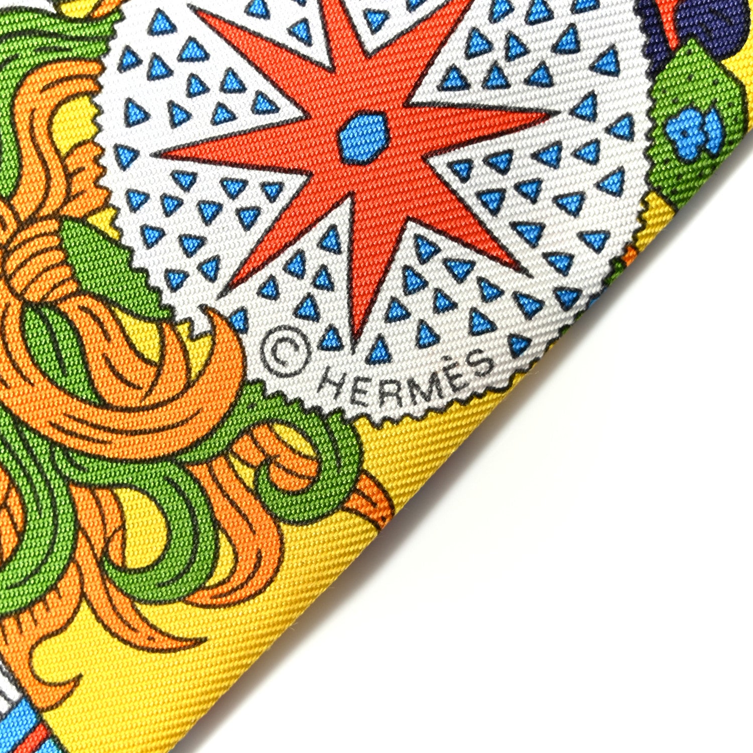 Hermes Silk De l'Ombrelle Aux Duels Sticker Twilly Black Bleu Jaune Vif 4 of 6