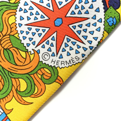 Hermes Silk De l'Ombrelle Aux Duels Sticker Twilly Black Bleu Jaune Vif 4 of 6