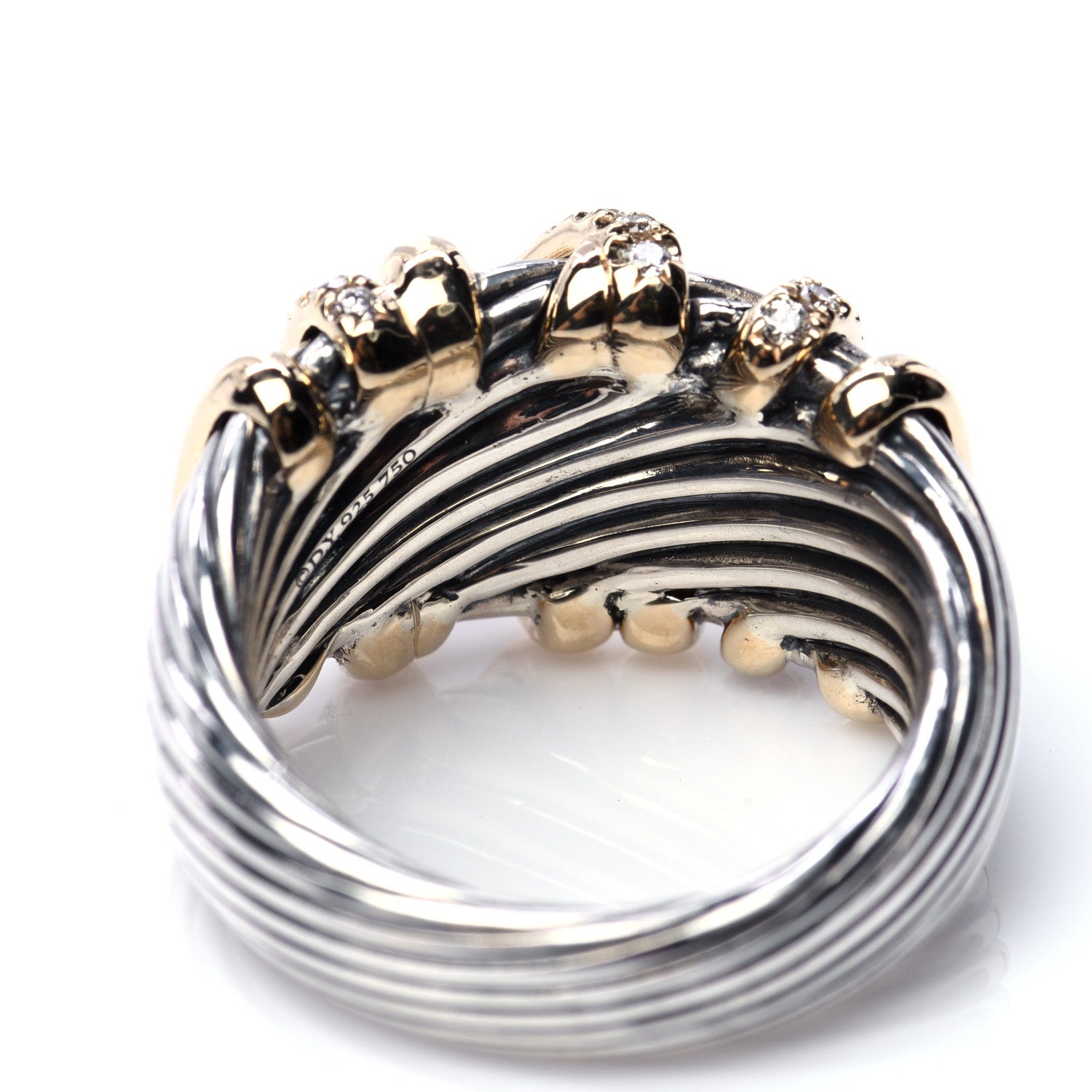 David Yurman Sterling Silver 18K Yellow Gold Diamond 15mmm Helena Ring 57 8 7 of 8