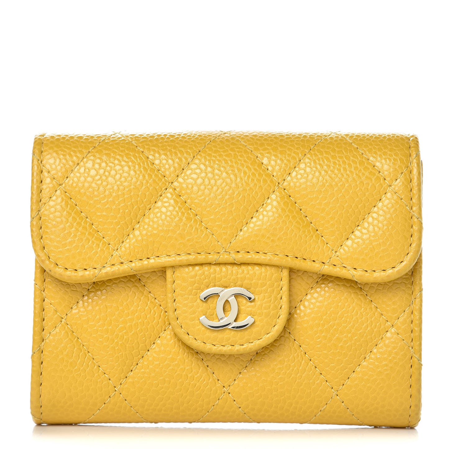 Caviar Quilted Flap Card Holder Wallet Yellow