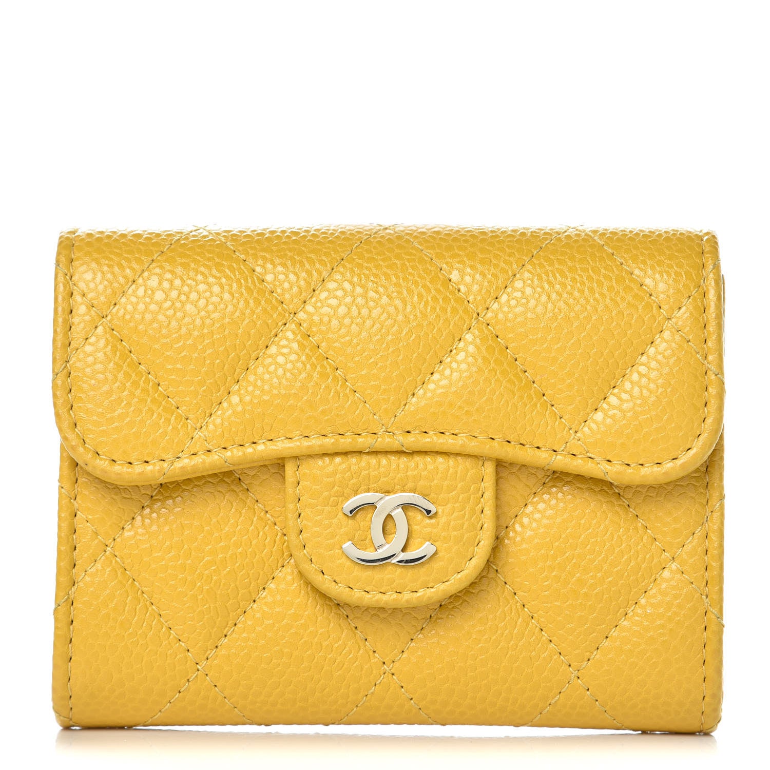 Chanel Caviar Quilted Flap Card Holder Wallet Yellow 1 of 9