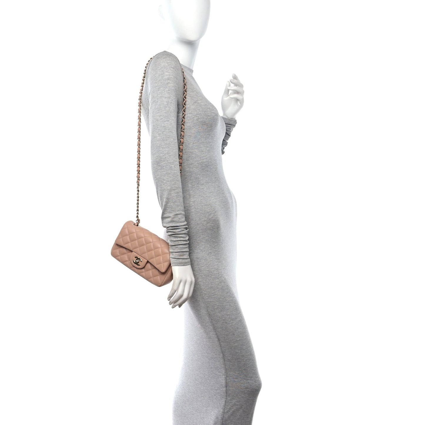 Lambskin Quilted Mini Rectangular Flap Beige