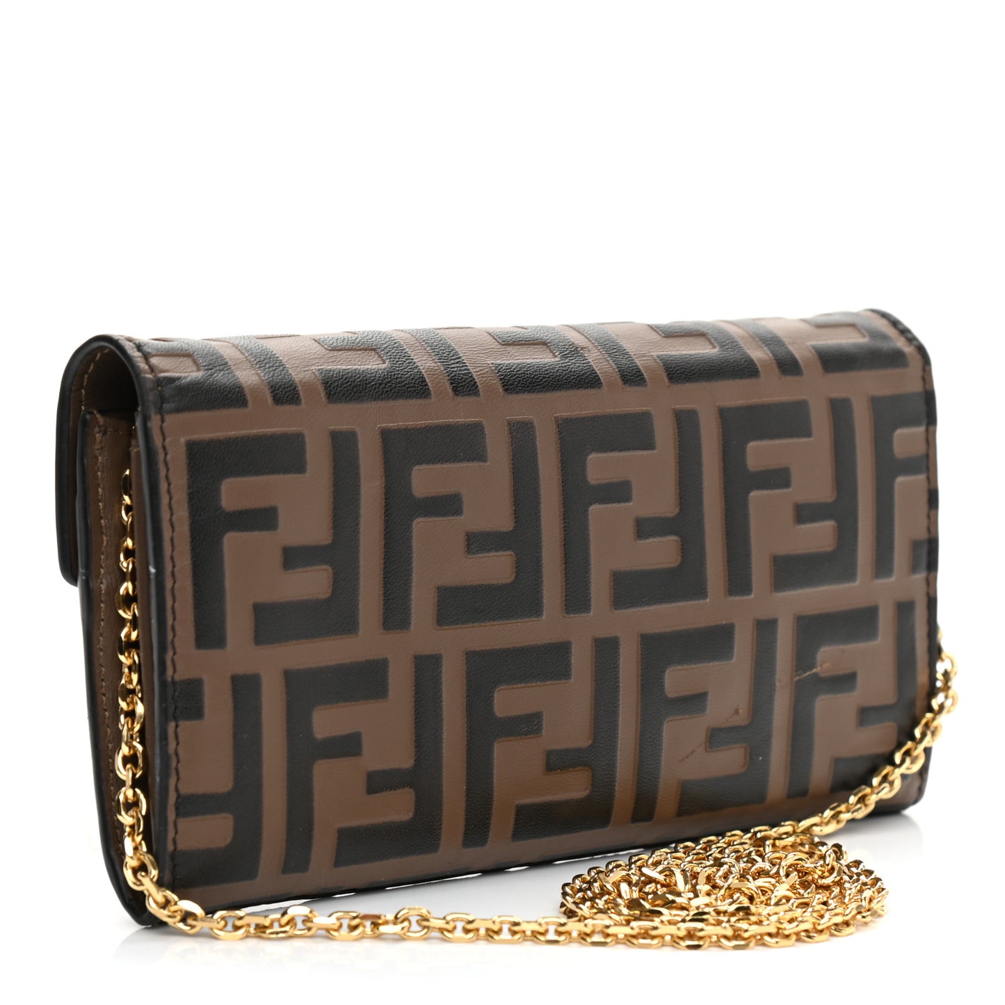 Vitello Soft F is Fendi Bi-Color FF 1974 Embossed Continental Envelope Wallet On Chain Maya Black