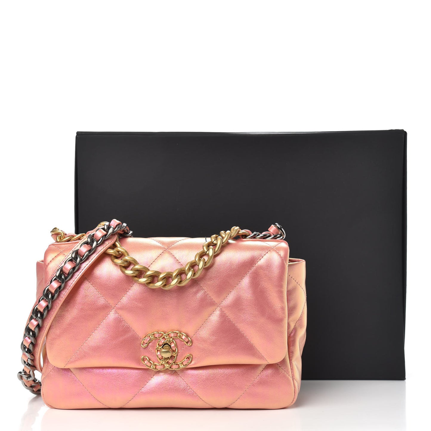 Iridescent Calfskin Quilted Medium Chanel 19 Flap Pink