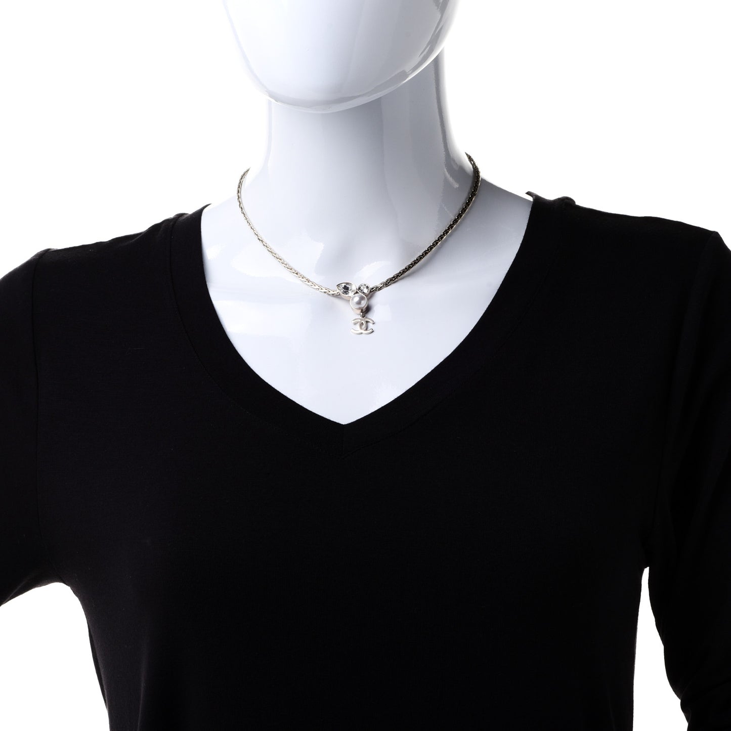 Pearl Crystal CC Teardrop Braided Necklace Gold