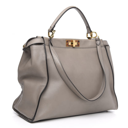 Fendi Vitello Seta Suede Plexiglass Tortoise Large Peekaboo Iconic Satchel Asfalto Marrone 4 of 16
