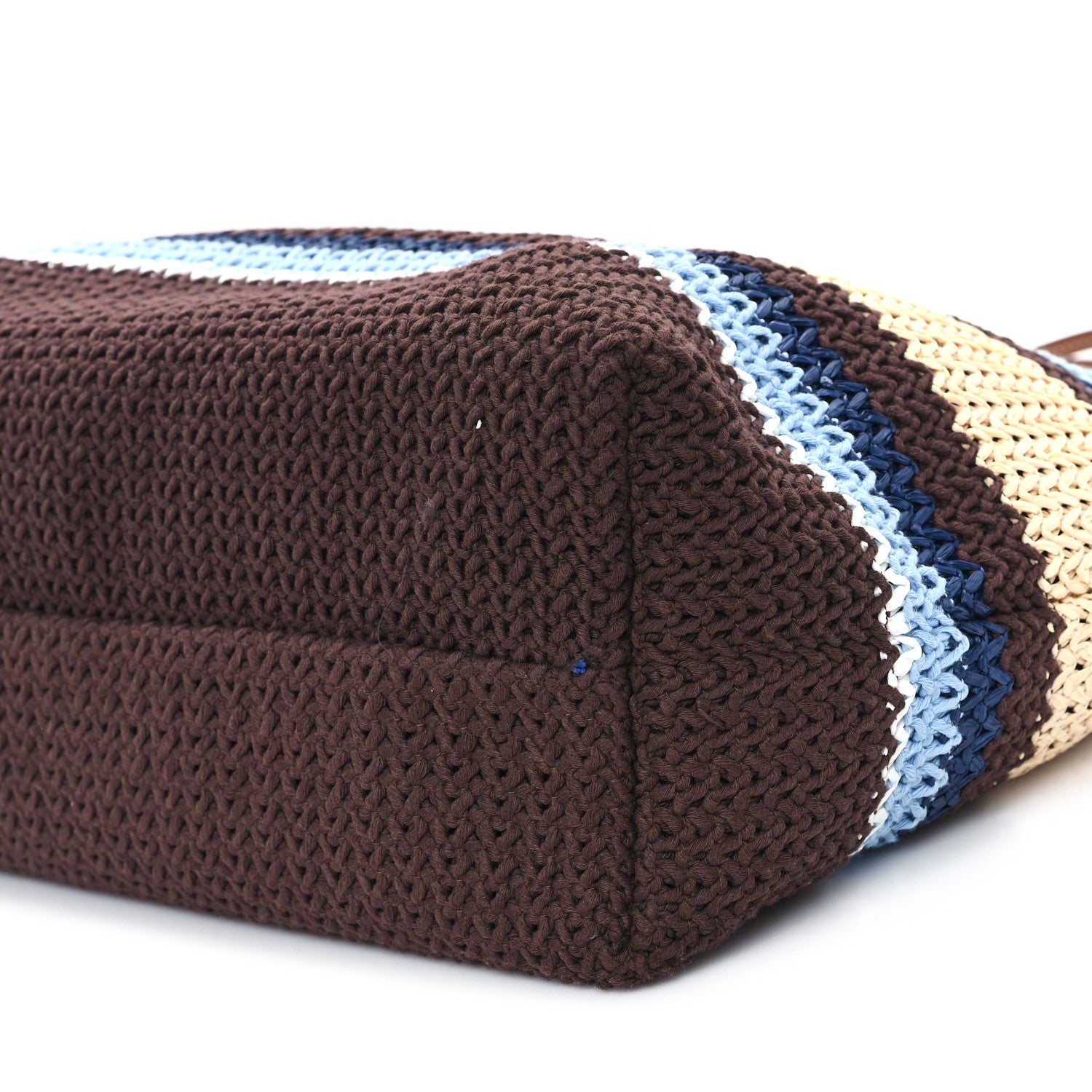 Miu Miu Raffia Effect Crochet Large Woven Tote Cocoa Brown Celeste