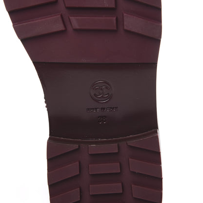Chanel Calfskin Velvet Pearl Combat Short Boots 38 Burgundy 6 of 8