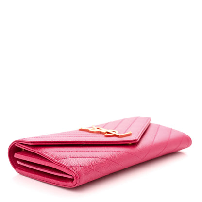 Saint Laurent Grain De Poudre Matelasse Chevron Monogram Flap Wallet Bubblegum 4 of 8
