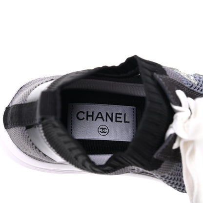 Chanel Fabric Calfskin Suede CC Womens Sneakers 35 Black Grey 7 of 9
