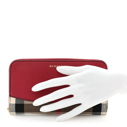 Burberry Grainy Calfskin House Check Elmore Zip Around Wallet Russet Red 2 of 7