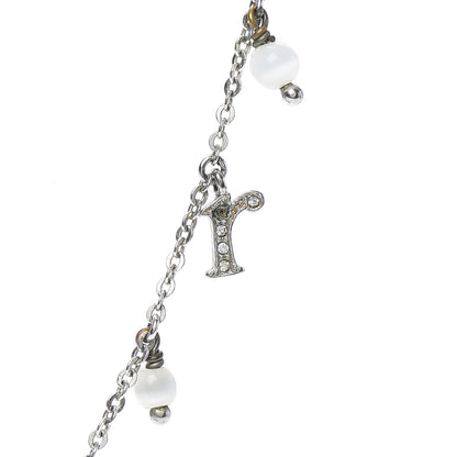 Christian Dior Crystal Logo Charm Necklace Silver 5 of 5