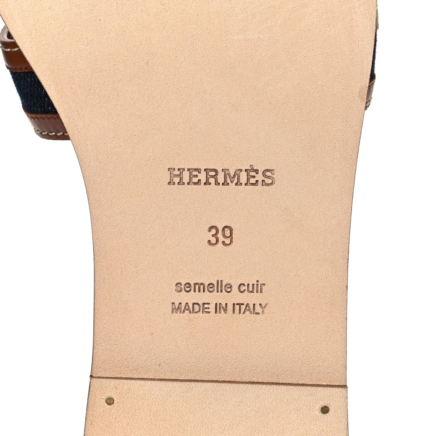 Calfskin Denim Oran Sandals 39 Bleu Brut Gold