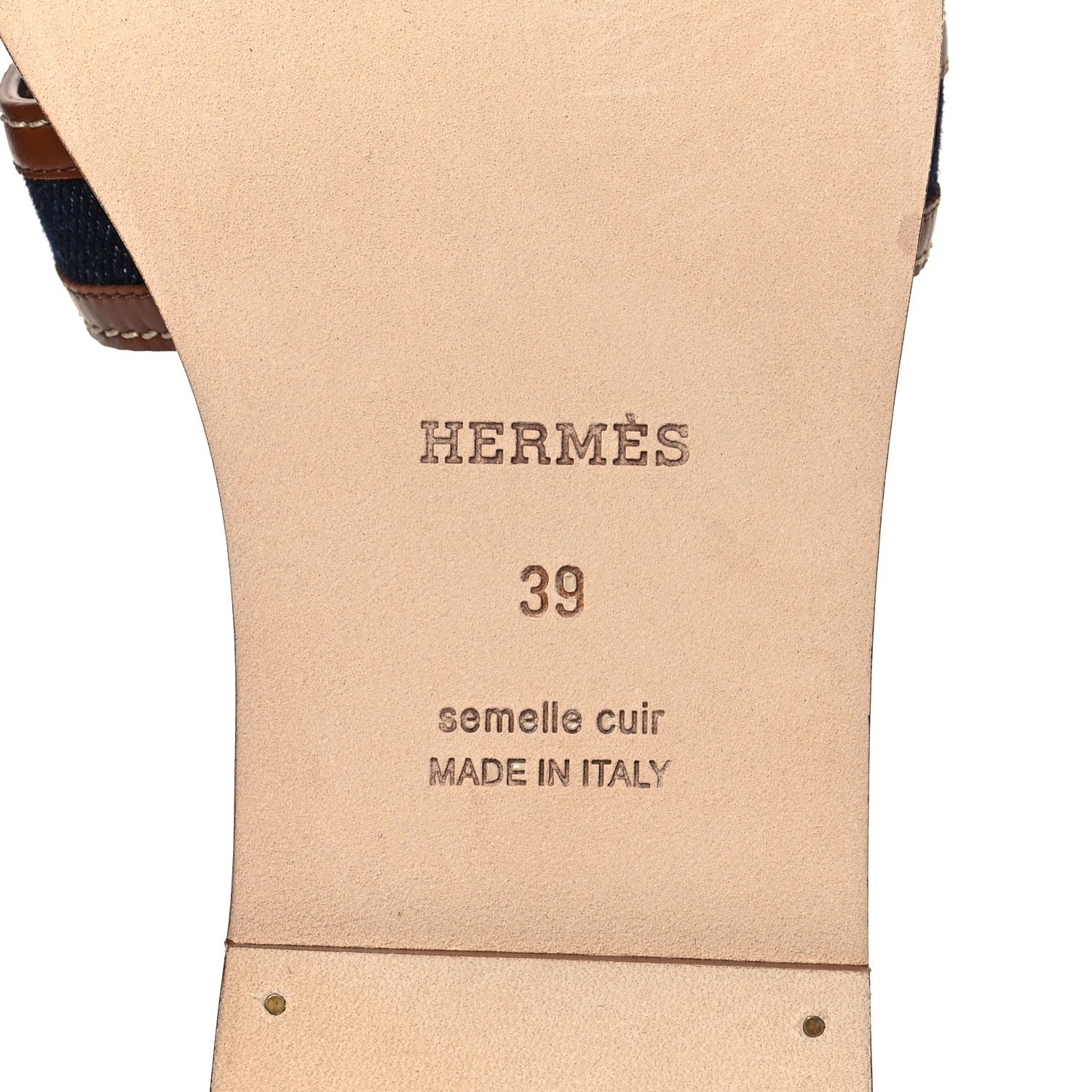 Hermes Calfskin Denim Oran Sandals 39 Bleu Brut Gold 6 of 9