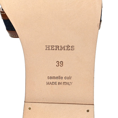 Hermes Calfskin Denim Oran Sandals 39 Bleu Brut Gold 6 of 9