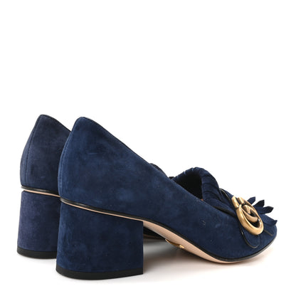 Gucci Kid Scamosciato GG Marmont Fringe 50mm Loafer Pumps 36.5 Blue Ink 5 of 10