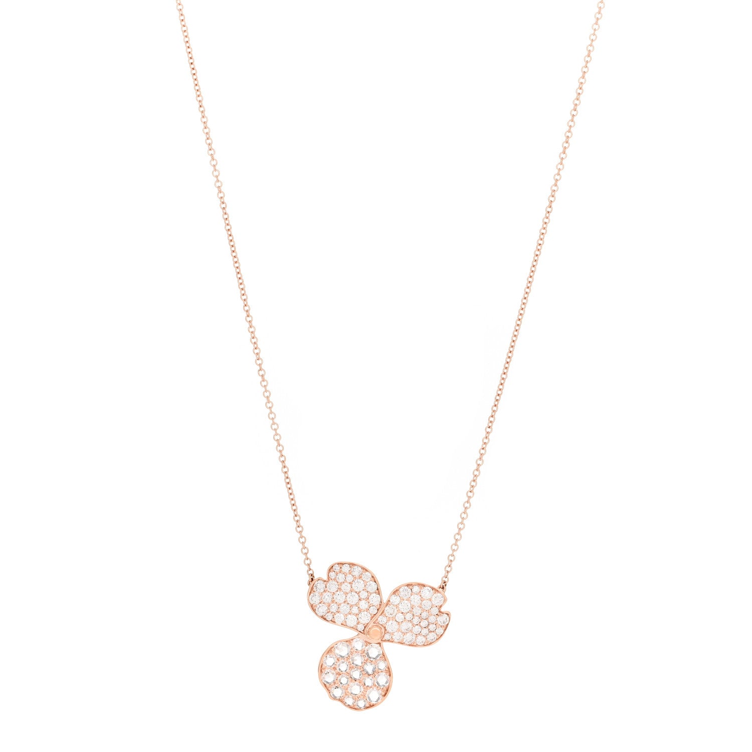 Tiffany 18K Rose Gold Diamond Large Paper Flowers Pave Pendant Necklace 1 of 5