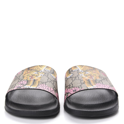 Gucci GG Supreme Monogram Bengal Womens Slide Sandals 40 Beige Crop Pink 2 of 9