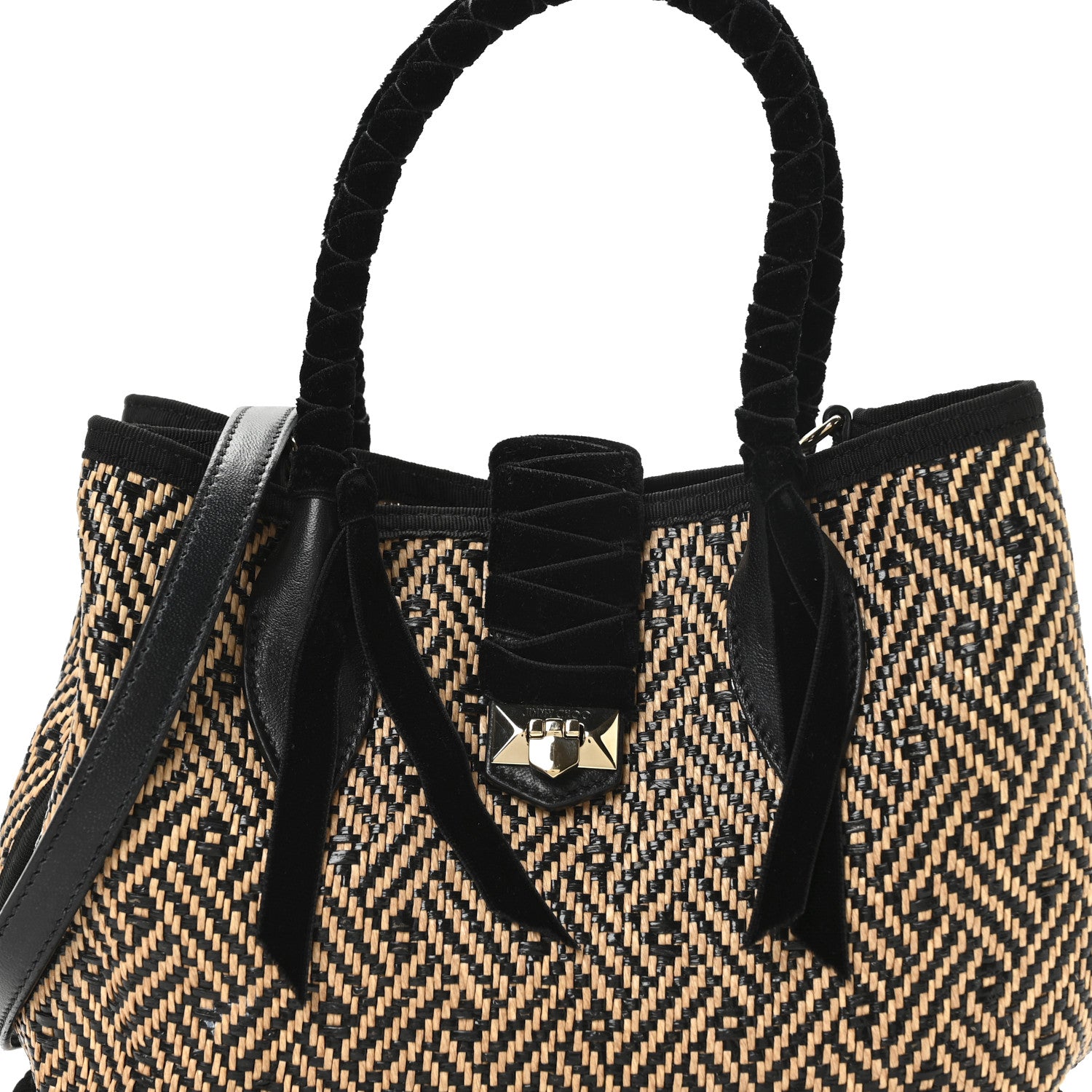 Jimmy Choo Raffia Woven Velvet Marianne Shopper Tote Black Natural 8 of 11
