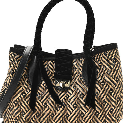 Jimmy Choo Raffia Woven Velvet Marianne Shopper Tote Black Natural 8 of 11