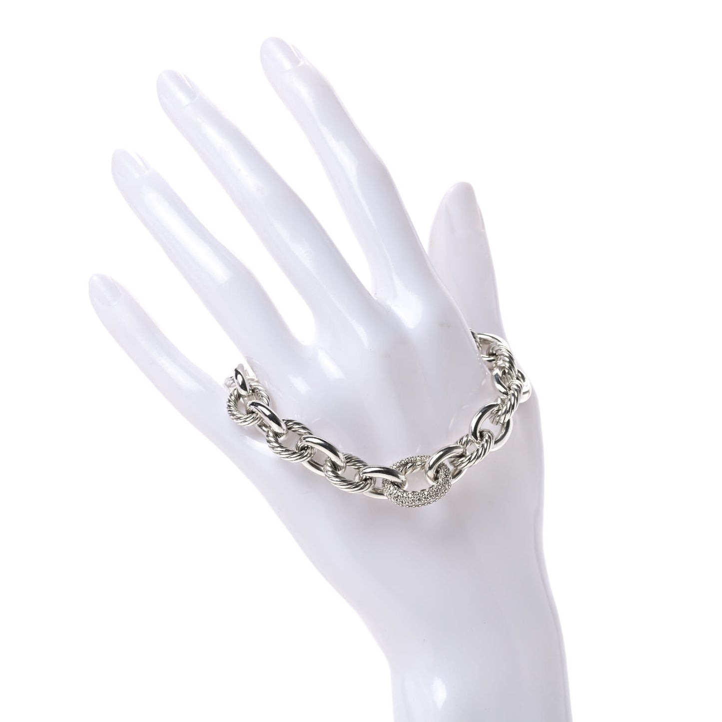 Sterling Silver Diamond 15mm Large Oval Link Bracelet