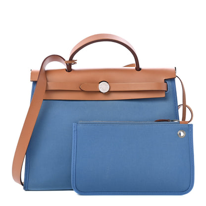 Hermes Vache Hunter Toile Herbag Zip 31 PM Azur Natural 1 of 4