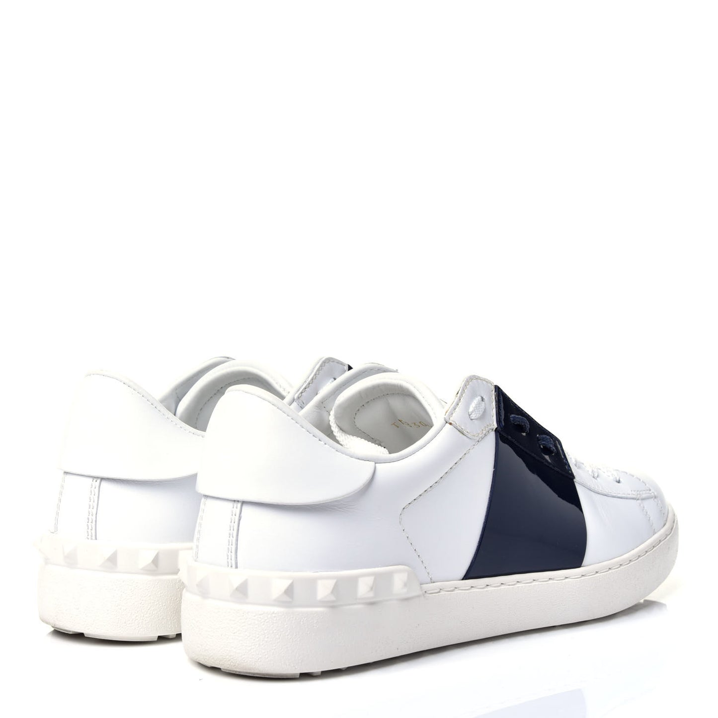 Calfskin Patent Rockstud Open Sneakers 38 White Navy