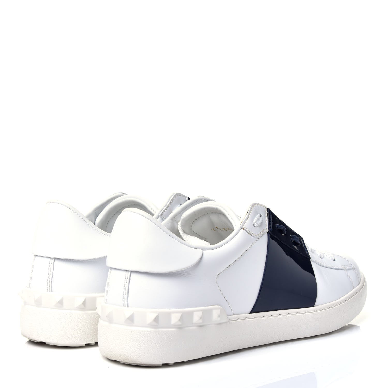 Valentino Garavani Calfskin Patent Rockstud Open Sneakers 38 White Navy 4 of 9