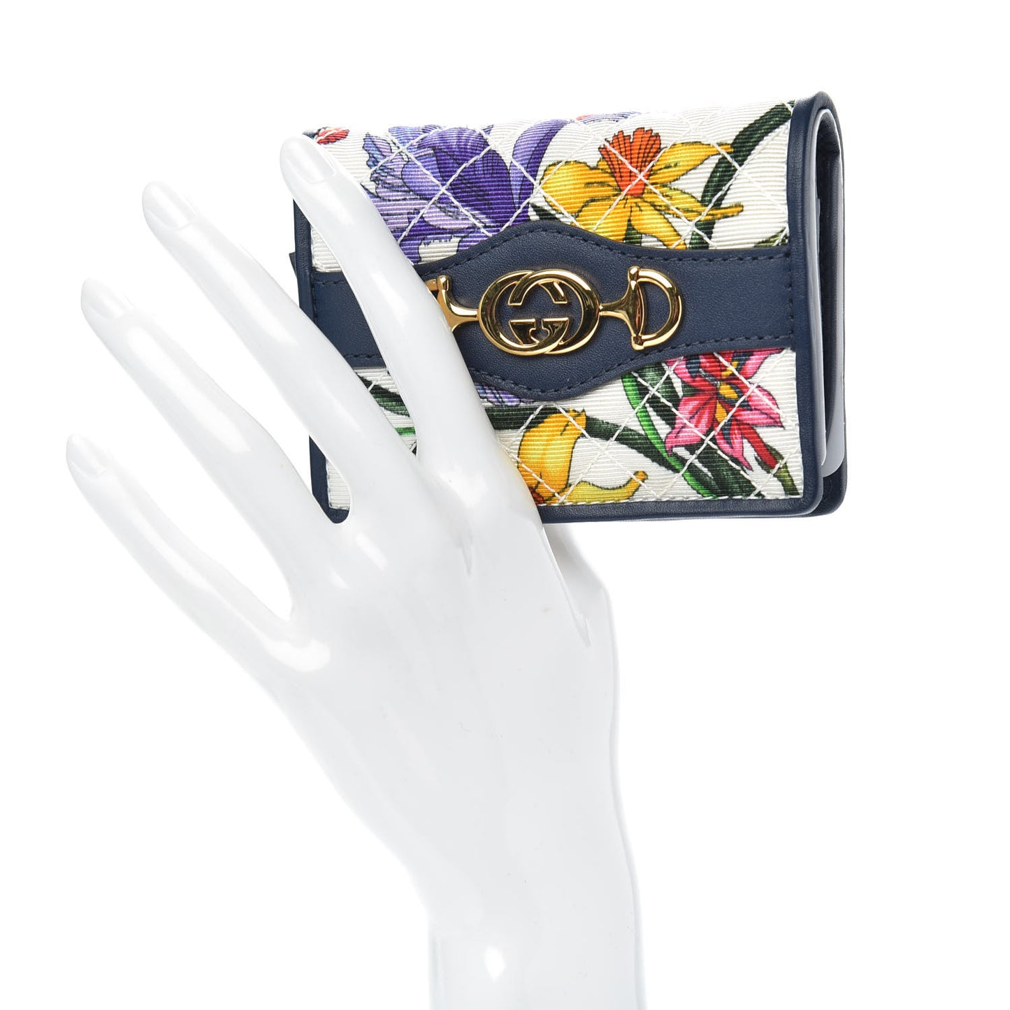 Canvas Flora Floral Trapuntata Zumi Card Case Wallet Great White Multicolor Blue Agata