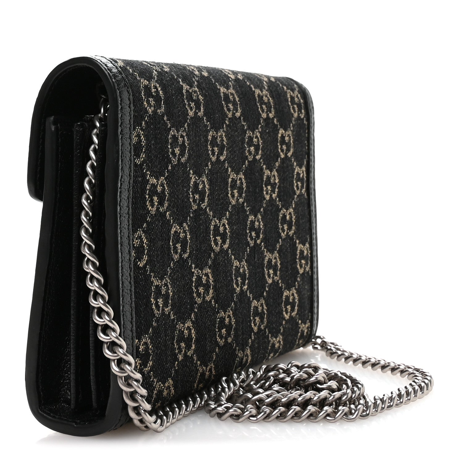 Gucci Jacquard Black Denim GG Monogram Mini Dionysus Chain Wallet Black Ivory 3 of 11