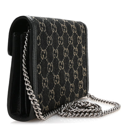 Gucci Jacquard Black Denim GG Monogram Mini Dionysus Chain Wallet Black Ivory 3 of 11
