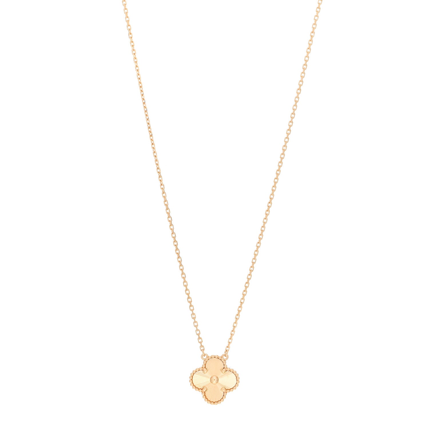 Van Cleef & Arpels 18K Yellow Gold Guilloche Vintage Alhambra Pendant Necklace 1 of 5