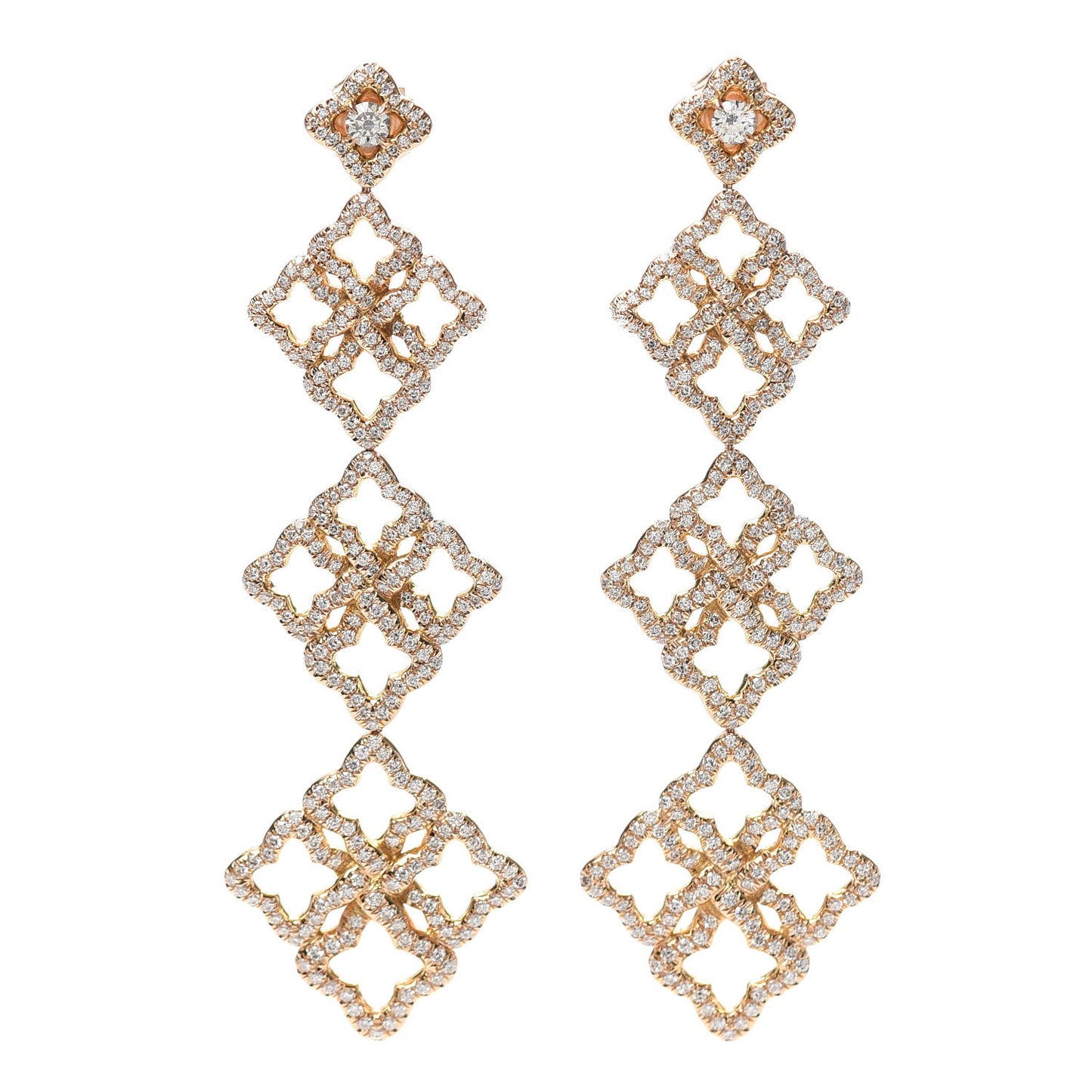 18K Yellow Gold Diamond Venetian Quatrefoil Earrings