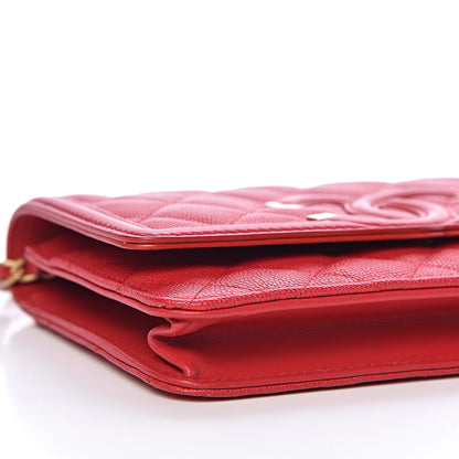 Chanel Caviar Quilted CC Filigree Wallet On Chain WOC Red 10 of 11