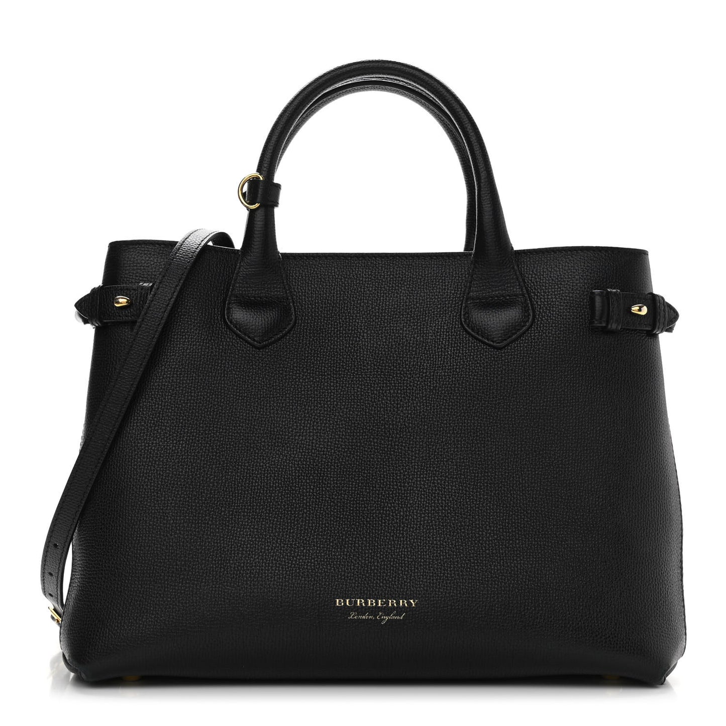 Grainy Calfskin House Check Medium Banner Tote Black