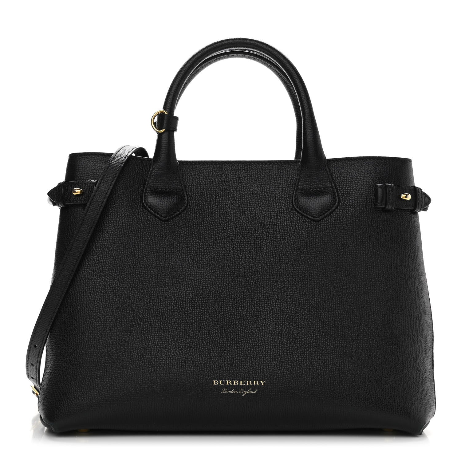 Burberry Grainy Calfskin House Check Medium Banner Tote Black 1 of 11