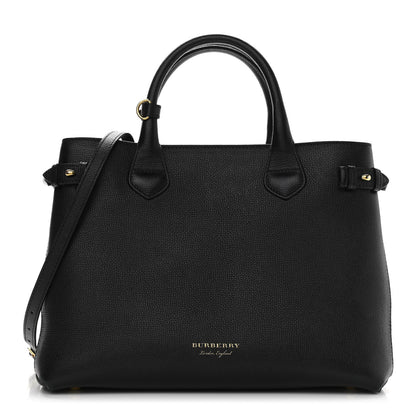 Burberry Grainy Calfskin House Check Medium Banner Tote Black 1 of 11