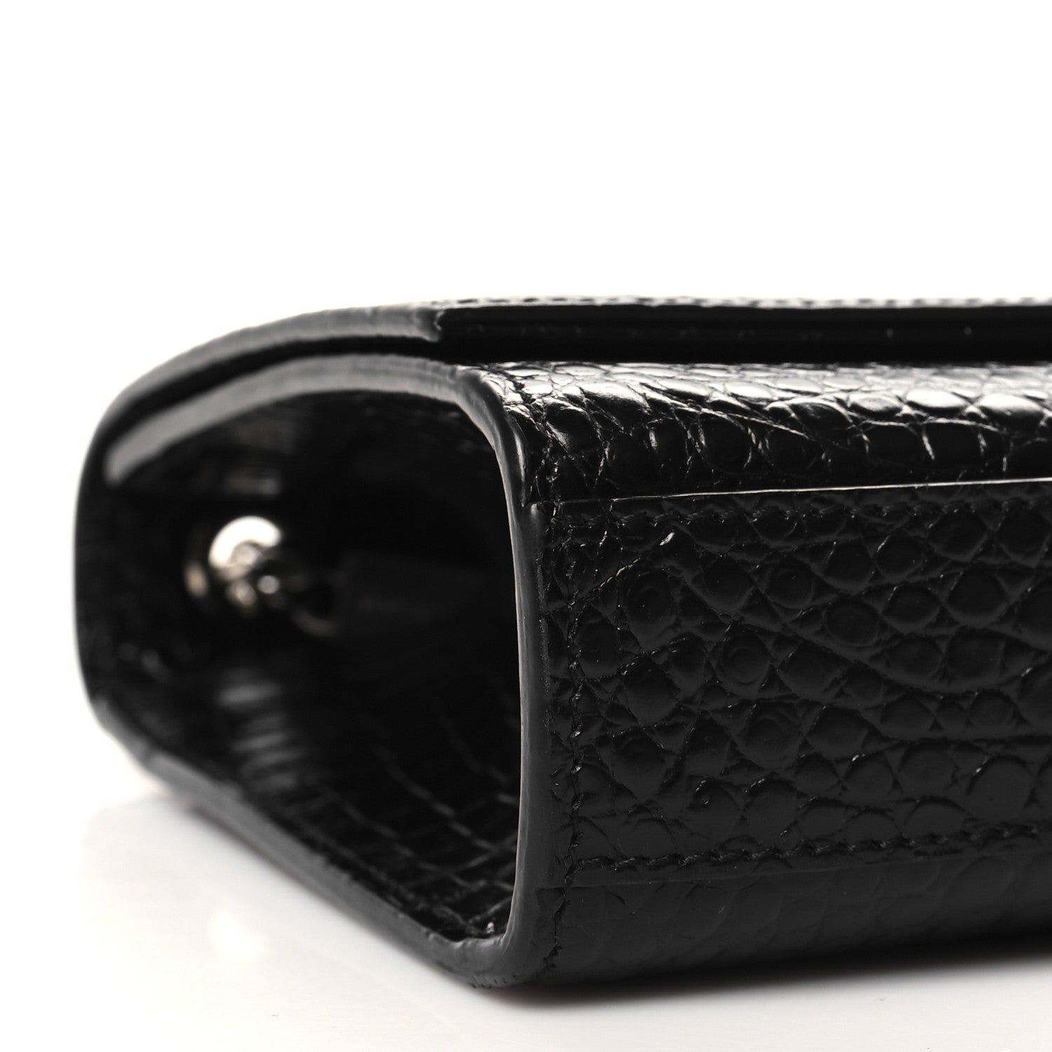 Saint Laurent Calfskin Crocodile Embossed Medium Classic Monogram Kate Tassel Satchel Black 8 of 9