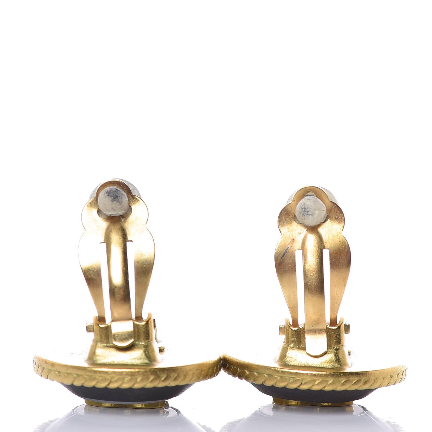 Enamel CC Clip On Earrings Black Gold