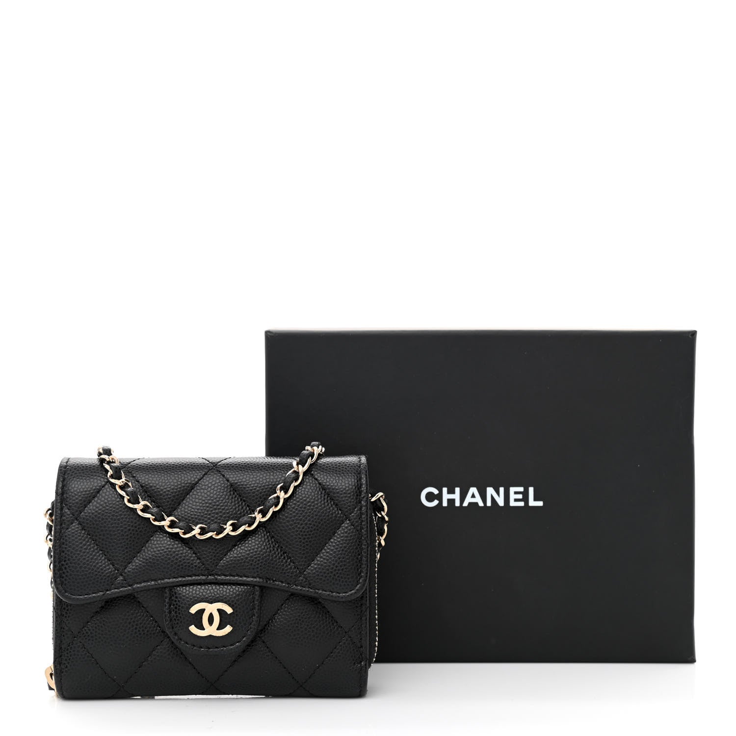 Chanel Caviar Quilted Flap Zip Card Holder On Chain Black 11 of 11
