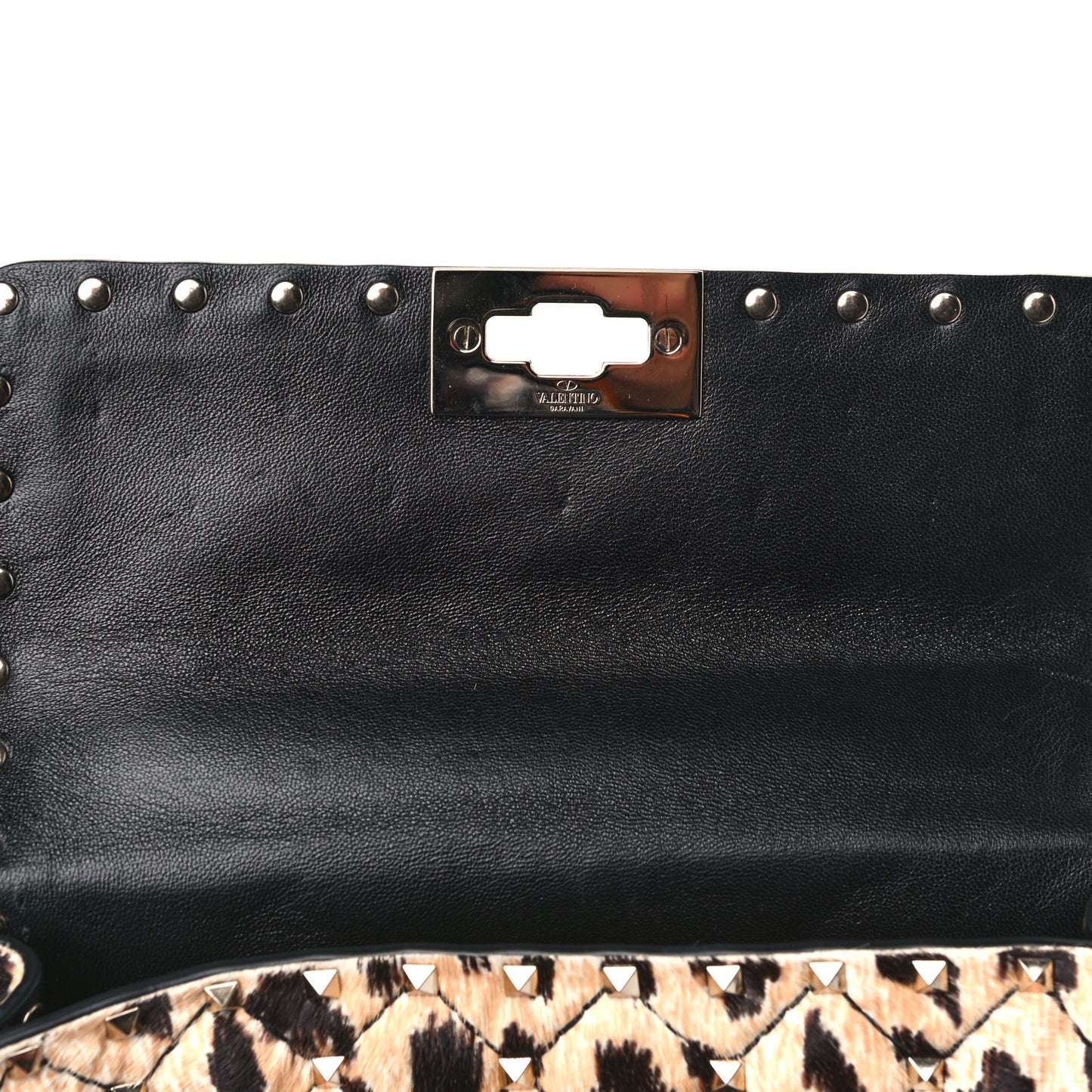 Calf Hair Leopard Print Small Rockstud Spike Shoulder Bag