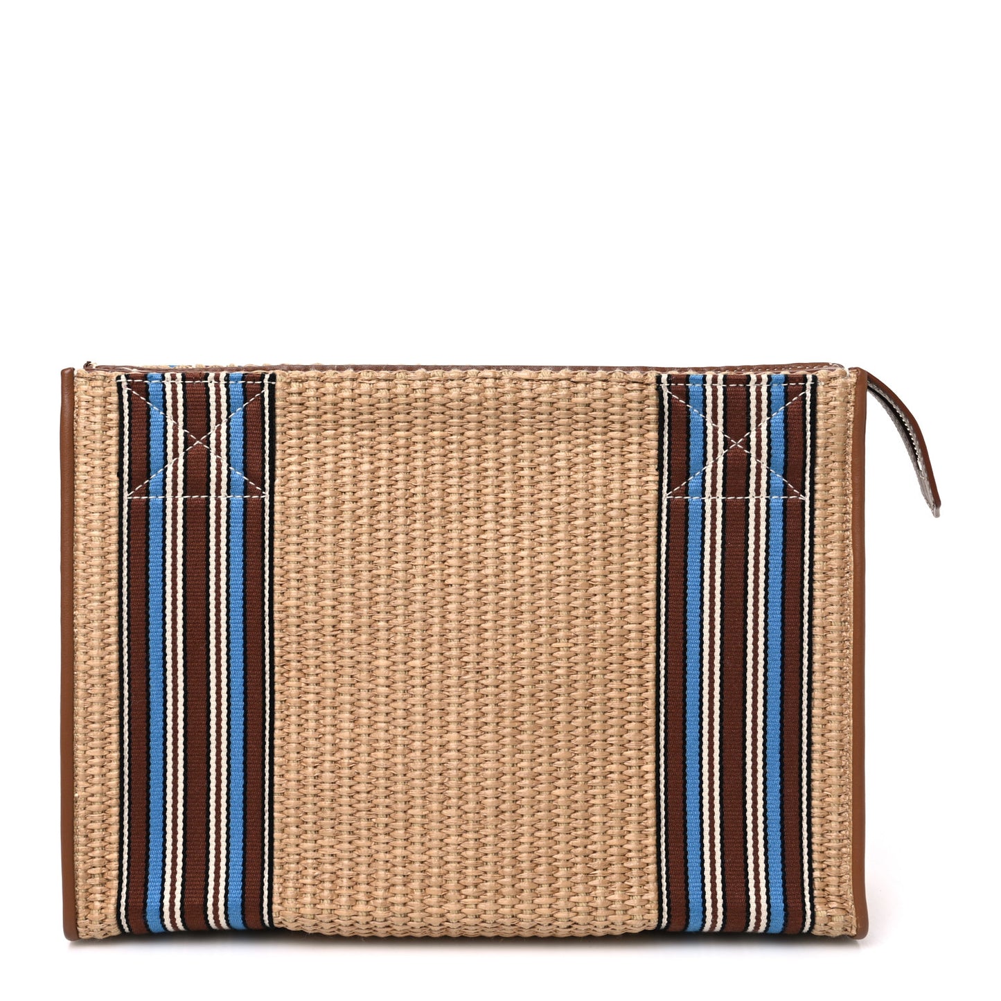 Cotton Raffia Suitcase Stripe Pouch Sky Blue Kummel