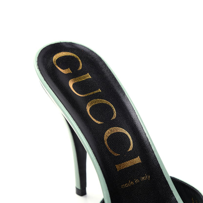 Gucci Polished Calfskin Scarlet Mid Heel Slide Sandals 39 Aqua Green 6 of 13