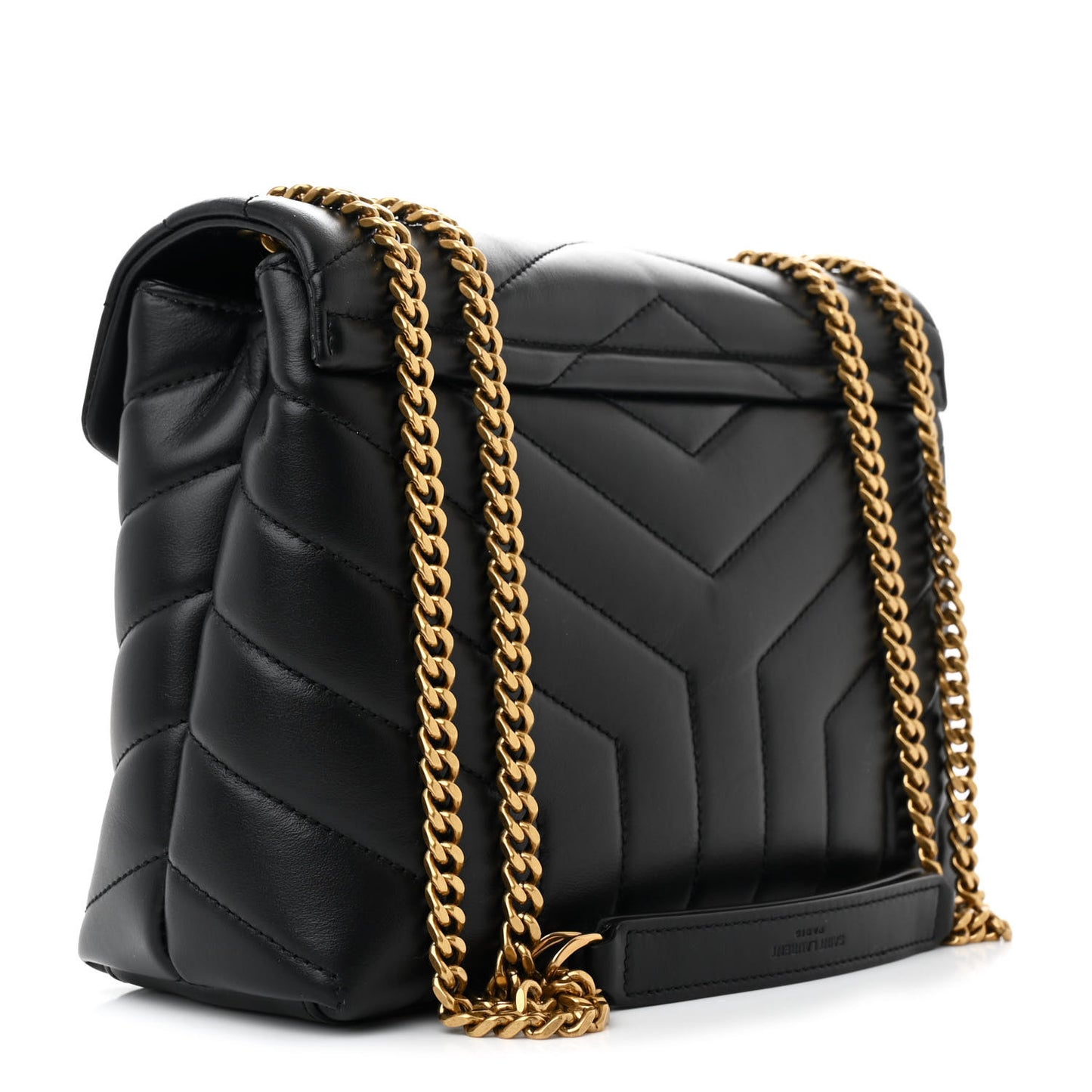 Calfskin Y Quilted Monogram Small Loulou Chain Satchel Black