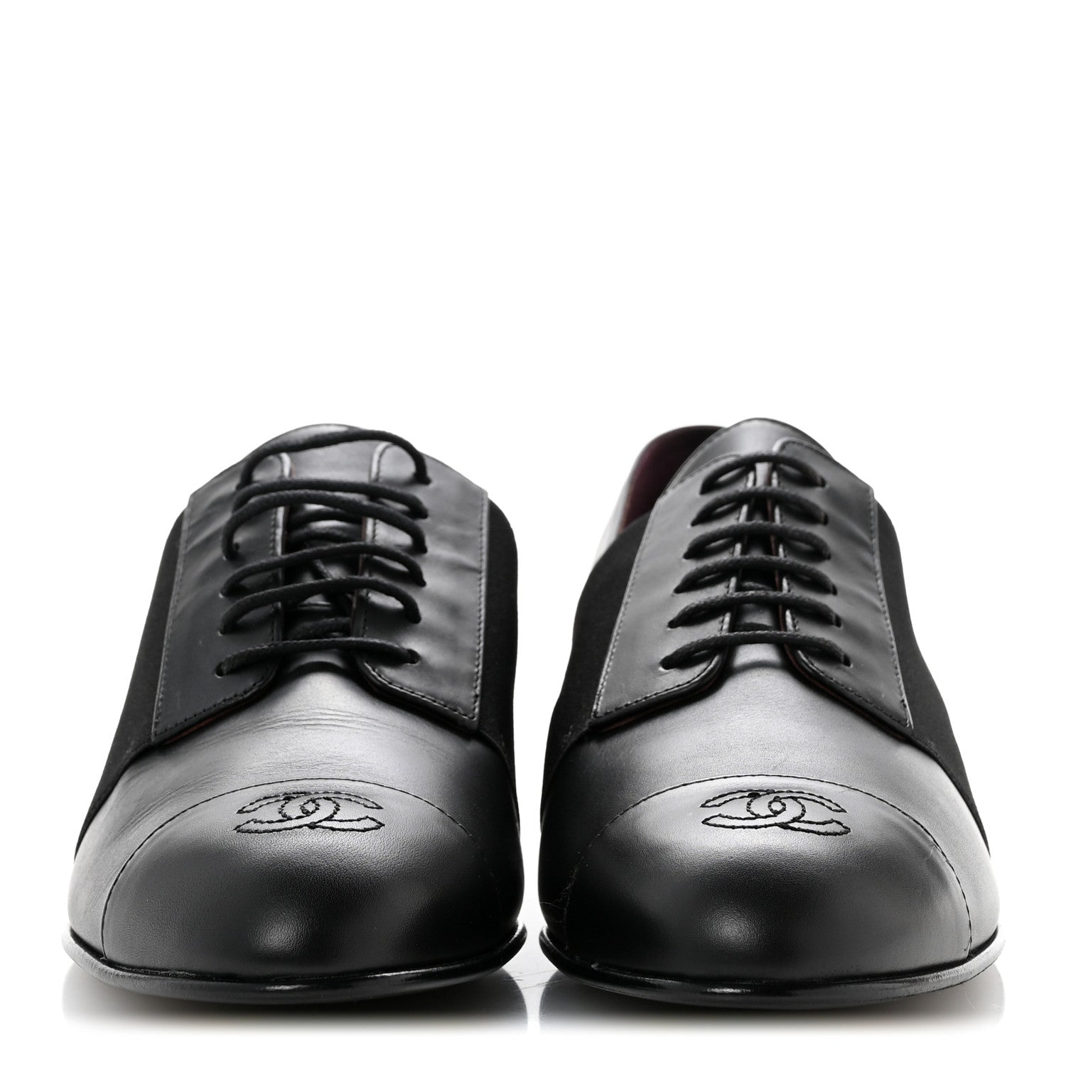 Chanel Calfskin Elastic Lace Up Cap Toe CC Loafers 40 Black 3 of 10